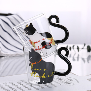 Desenhos animados Gato Forma Copo De Leite De Vidro 250MLHeat Resistente Alta Borosilicato Copo De Café Com Alça Home Office Café Da Manhã Caneca - Product Image 5