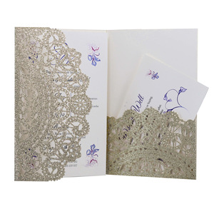 Invitaciones de boda al por mayor, invitaciones de papel con purpurina cortadas a láser, tarjetas de invitación plateadas para boda - Product Image 3