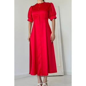 Vestido de Noche Rojo Satinado al por Mayor, Corte en A, Cintura Natural, Ajuste Cómodo - Product Image 2
