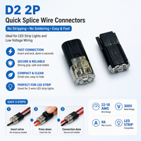 Connecteurs de fils à raccordement rapide D2 2p, sans dénudage ni soudure, 22-18AWG 300V 9A, pour bande lumineuse LED