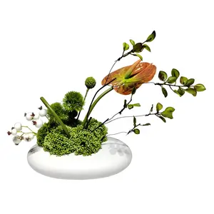 28cm جديد الترتيب الديكور الناعم الزهور مع وعاء صغير أبيض للمنزل فندق البار تزيين الطاولة تقطيعات مركزية