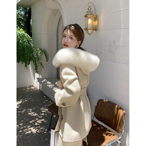 Nouveau <span class=keywords><strong>Manteau</strong></span> d'Hiver 2026 pour <span class=keywords><strong>Femme</strong></span> en <span class=keywords><strong>Laine</strong></span> avec Col en Fourrure de Renard de Luxe, Capuche, Épais et Chaud, Ceinture, Élégant, pour Dames - Product Image 5