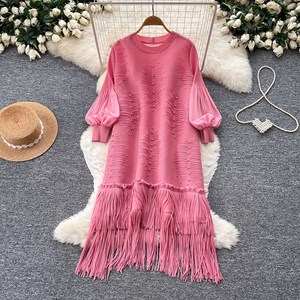 Robes de Direction pour Femmes 2026 – Robe <span class=keywords><strong>Coréenne</strong></span> à Manches Lanterne, Franges, Coupe Trapèze, Élégante, Tendance, Décontractée et Plissée pour le Bureau - Product Image 4