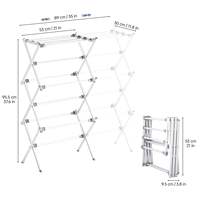 Dreistufiger Faltbarer & Ausziehbarer Kleiner Metall-Wäscheständer - Ideal zum Aufhängen von Kleidung, Handtüchern, Lätzchen, Socken - Weiß