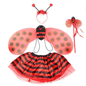 Conjunto de falda de abeja mariposa para niñas, 4 Uds., con <span class=keywords><strong>1</strong></span> par de alas, antena, diadema, vestido a rayas y varita, disfraz de Halloween para niñas - Product Image 3