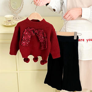 Set Casual due pezzi per ragazze autunno inverno maglione completo e Tutu di capodanno con fiocco con paillettes Set da <span class=keywords><strong>ragazza</strong></span> dolce e alla moda - Product Image 2