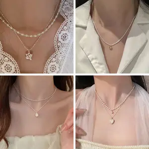 Lieve Meid Lichte Luxe Parelkleur Zirkoon Ketting Voor Dames Geavanceerde Sense Sleutelbeen Kettingcombinatie Zilveren Sieraden