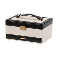 Boîte de rangement miroir rectangulaire en cuir PU, style européen-américain, grande capacité, multi-niveaux, boîte à bijoux haut de gamme avec tiroir Kiss