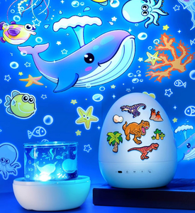 Projecteur d'étoiles BT rechargeable en forme d'œuf de dinosaure avec 6/12/21 diapositives et lampe musicale pour chambre d'enfant - Product Image 1