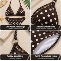 2026 Bikini Chic Rétro Personnalisé à Pois avec Détails en Maille, Haut Triangle Halter et Maillot de Bain Assorti pour les Vacances