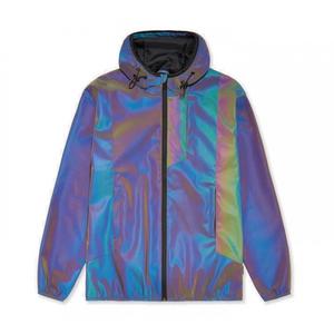 2024 Latest Design Unisex Windbreaker Rainbow <strong>Reflective</strong> Hoodie Full Zip Fleece <strong>Jacket</strong> for <strong>Men</strong> - Product Image 3