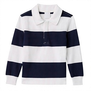 Polo à manches longues rayé en tricot pour homme, style preppy, design bicolore, coupe classique, blanc bleu marine - Product Image 1