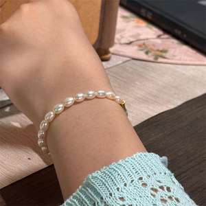 Zhizhen High Gloss <b>Elastic</b> Rope <b>Bracelet</b> Simple Style Frosted Freshwater Waist Pearl Exquisite Rice Pearl Jewelry - Product Image 2