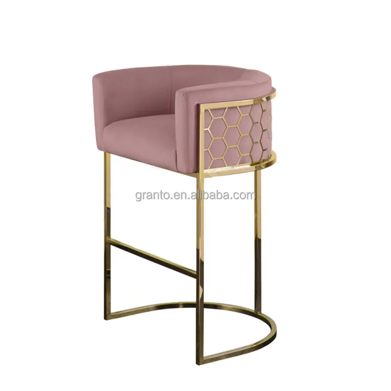 Nordic style cafe furniture stainless steel base metal high bar chairs leather modern gold bar stools