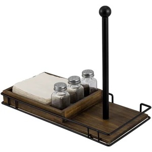 Porta Servilletas Rústico de Madera con Marco Metálico, Juego de Organizador de Cocina con Porta Especias para Mesa de Comedor, Uso Doméstico - Product Image 4