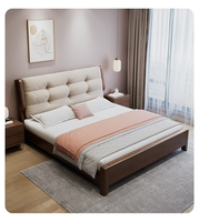 Tête de lit moderne en chêne massif, cadre de lit rembourré multifonctionnel avec rangement, plateforme de chambre écologique de qualité E0, King/Queen