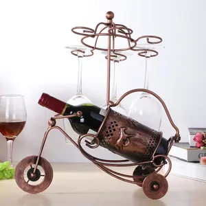 Metal Tricycle Wine Glass Hanger Hold 6 Glasses 2 in 1 Wine Bottle Glass Rack holder Bottle Stand