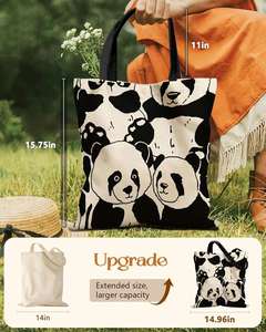 New Arrival Reusable Large Capacity Durable Cartoon Printing Canvas Cotton <b>Tote</b> Bags with Long Handle for <b>Travel</b> & Daily Use - Product Image 3