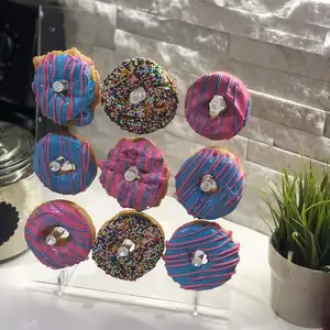 Soporte de exhibición de rosquilla transparente, nuevo diseño, acrílico, para panadería