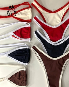 Maillots <span class=keywords><strong>de</strong></span> <span class=keywords><strong>bain</strong></span> triangle MLY pour femmes, nouveau style, couleur unie, rembourrés et froncés, avec bas string - Product Image 5