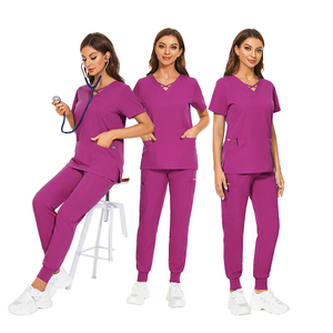 ชุดยูนิฟอร์มพยาบาลสีแดงเบอร์กันดีทันสมัยสำหรับผู้หญิง เสื้อครอปคอไขว้ กางเกงโยคะ 3 กระเป๋า ชุดสครับทางการแพทย์ ชุดยูนิฟอร์มโรงพยาบาล - Product Image 6