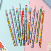 Ensemble de papeterie scolaire pas cher pour enfants, imprimé de lettres de dessins animés mignons, 12 crayons en bois HB avec gomme