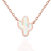 Vente d'usine personnalisée 925 en argent Sterling opale Cactus pendentif collier pour les femmes à la mode plaqué rhodium pour les fêtes