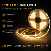 Lampu Strip LED DC 24V 2700K-6500K Dapat Disesuaikan Warna Ganda COB LED Strip 608LEDs/m 5MM Tipis untuk Kabinet Lampu LED Dekoratif Dalam Ruangan