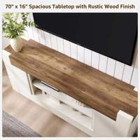 Meuble TV rustique bicolore en bois massif avec rangements ouverts et armoires latérales, mobilier de salon OEM/ODM