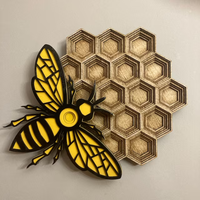 Arts Muraux Personnalisés en Bois Hexagone Hexagonal Formes Effrayantes Découpe au Laser Multi-Couches Nid d'Abeilles Mandala Modèles de Produits