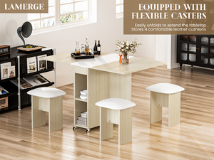 <span class=keywords><strong>Tavolo</strong></span> da Pranzo Pieghevole Salvaspazio con 2 Ripiani di Stoccaggio, Estensibile con Ali Abbassabili, Set di Tavoli in Legno Stile Fattoria <span class=keywords><strong>per</strong></span> Cucina e Sala da Pranzo <span class=keywords><strong>per</strong></span> 4 Persone - Product Image 2