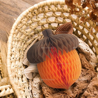 Décoration en forme de boule en nid d'abeille Acorn Square pour la fête de Thanksgiving, boule en nid d'abeille en papier en forme de noisette et de cône de pin, décoration suspendue