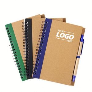 Cuaderno Espiral Kraft Vintage Personalizado con Lazo para Bolígrafo, Cubierta con Bloques de Color, Páginas Reutilizables con Líneas, Regalos Promocionales para la Escuela y la Oficina - Product Image 1