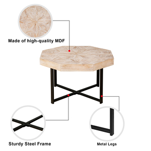 Wood Octagonal Coffee <b>Table</b> 30 Inch Patchwork Top Cross Metal <b>Legs</b> Farmhouse Style Living Room <b>Table</b> - Product Image 6
