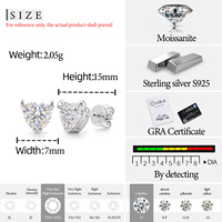Boucles d'oreilles clous en argent sterling 925 avec moissanite cœur couleur D VVS, motif cornes de démon, bijoux fins pour femme, cadeau de fête, vente en gros usine