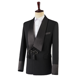 Elegante Abito Formale Nero che Abbinisce Perfettamente la Sartoria Occidentale agli Elementi di Design Orientali, <span class=keywords><strong>Giacca</strong></span> Monopetto - Product Image 4