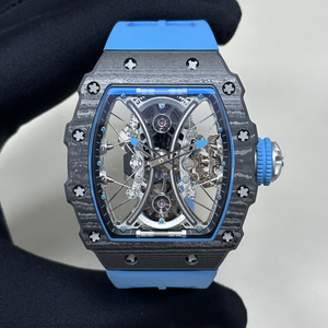 Montre automatique squelette à tourbillon avec cadran personnalisé en fibre de carbone bleu-noir, élégante pour le quotidien et l'extérieur - Product Image 1