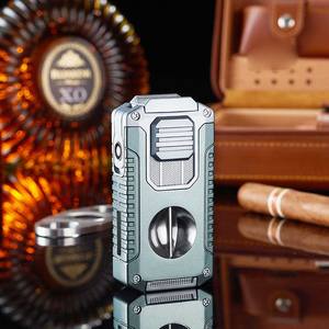 Três Fire Jet chama charuto isqueiro com V-shaped charuto cortador portátil multi-funcional isqueiro - Product Image 6