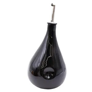 Custom logo package wholesale kitchenware cruet liquid sauce bottle black tilting ceramic olive vinegar dented oil dispenser