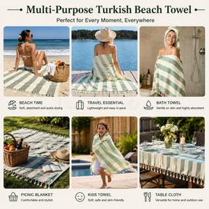 Toalla de Playa Turca de Algodón Personalizada, Secado Rápido, Ligera, Antiarena, Tipo Peshtemal, para Playa, Viajes, Piscina, Yoga, Picnic - Product Image 3