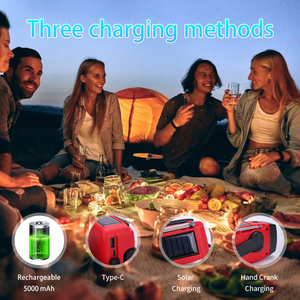 Radio portatile con torcia elettrica Emerncy solare e manovella ricarica USB Chard AM/FM meteo Radio 5000mah per uso domestico - Product Image 6