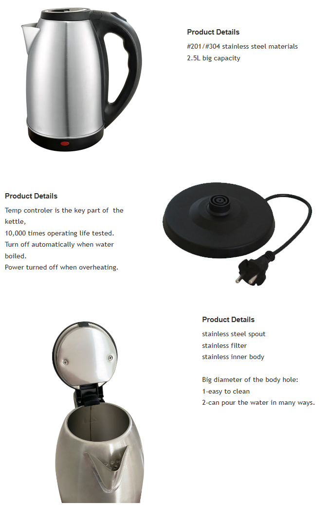 # 201 Stainless Steel Electric Kettle 1500W – Fast Boil 2.3L/2.5L Portable Water Kettle for Home & Hotel - View 2