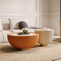 Table basse en pierre style crème français, design minimaliste moderne, aucun assemblage requis, pour petit appartement, salon, luxe léger
