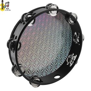 Pandereta de mano Cabeza láser intermitente de madera de doble fila 10 pulgadas 25 cm Pandereta para fiesta de baile Concierto Pandereta Precio - Product Image 2