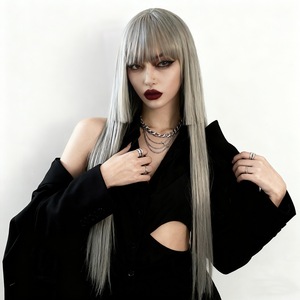 วิกผมทรงคุณยายสีเทา ลดราคาพิเศษ ผมตรง มีหน้าม้า วิกผมใยสังเคราะห์นุ่มเป็นธรรมชาติ สำหรับผู้หญิง ทนความร้อน - Product Image 2