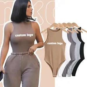 2023 Produk Laris Logo Kustom Warna Permen Jumpsuit Onesie Mujer Tank Lingerie Hitam Bodysuit untuk Wanita