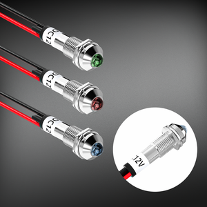 DIY 3V 12V 24V 110V 220V 8mm 2-контактный круглый светодиодный пилотный индикатор лампа металлическая с проволокой длиной 150 мм - Product Image 1