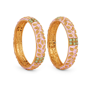 Brazalete de Metal Rosa de Inspiración Tradicional con Hermosas Piedras Cuadradas Verde Menta y Detallados Motivos de Hojas, Elegante para Mujer - Product Image 4
