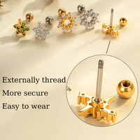 Pendientes de cartílago de acero inoxidable hipoalergénicos Hengsen con circonitas cúbicas de colores, arete de hélice con rosca externa para perforaciones de tragus y lóbulo