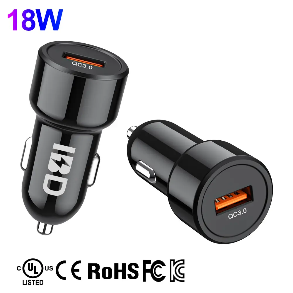 IBD Factory Wholesale OEM Cell Phone Fast Usb Qc Cell Adaptor 18W Custom Logo In The 20W 3.1A Single 1 Port Car Charger